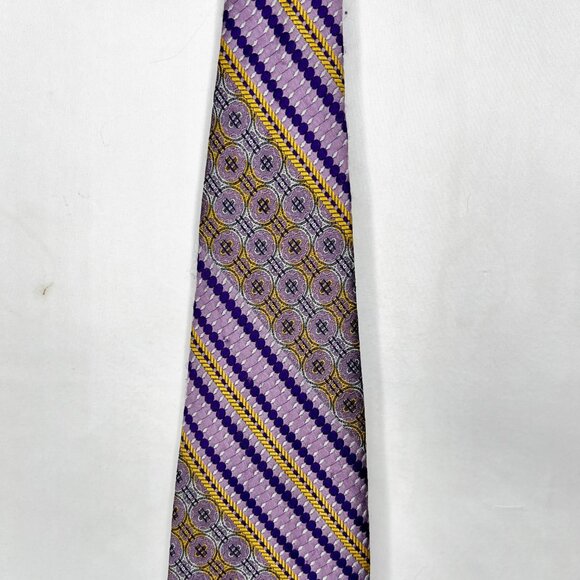 Vintage 1970’s Beau Brummell Gentry Men’s Neck Tie 4 ¼” Purple & Gold  Stripe - Picture 2 of 12